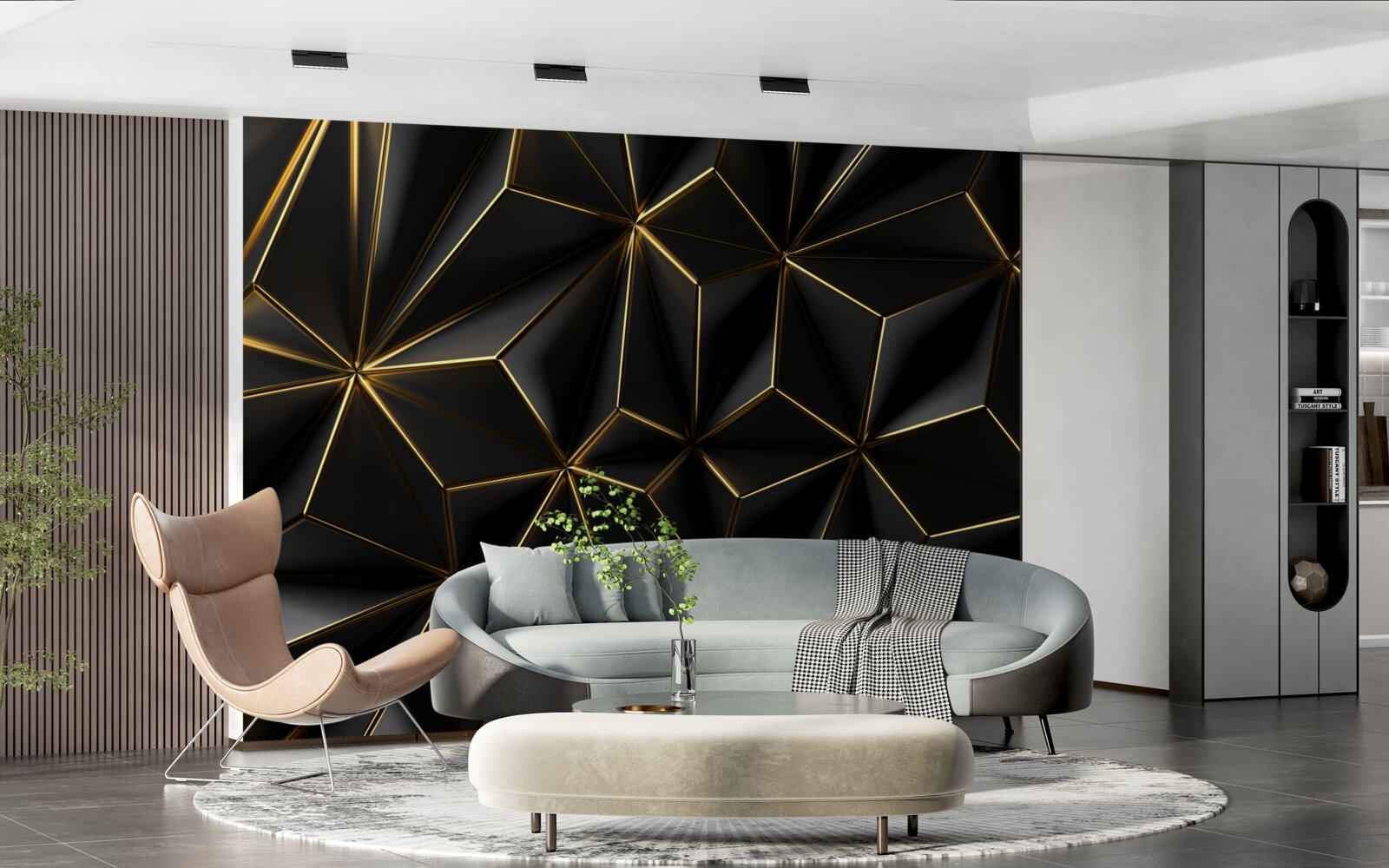 Фотошпалери чорні фігури з об'ємного золота