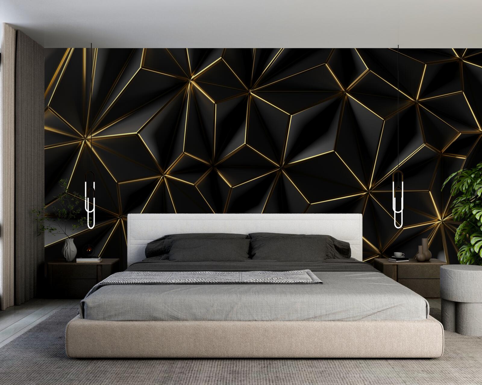 Фотошпалери чорні фігури з об'ємного золота