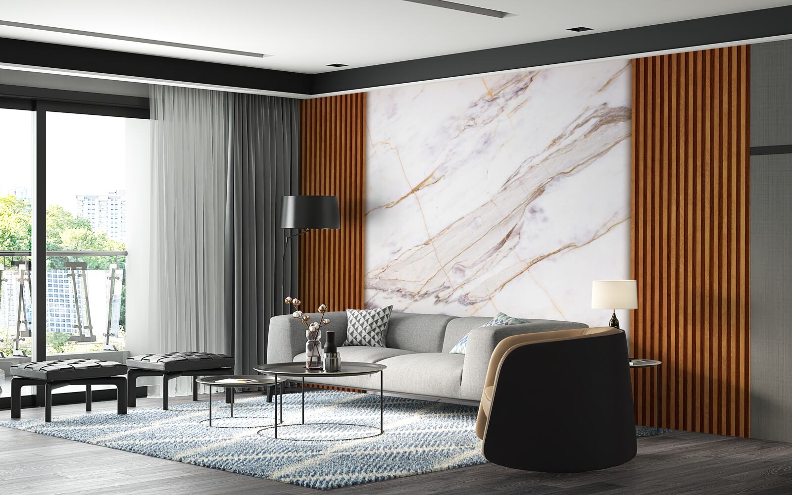 Фотошпалери дерево, оздоблене білим мармуром