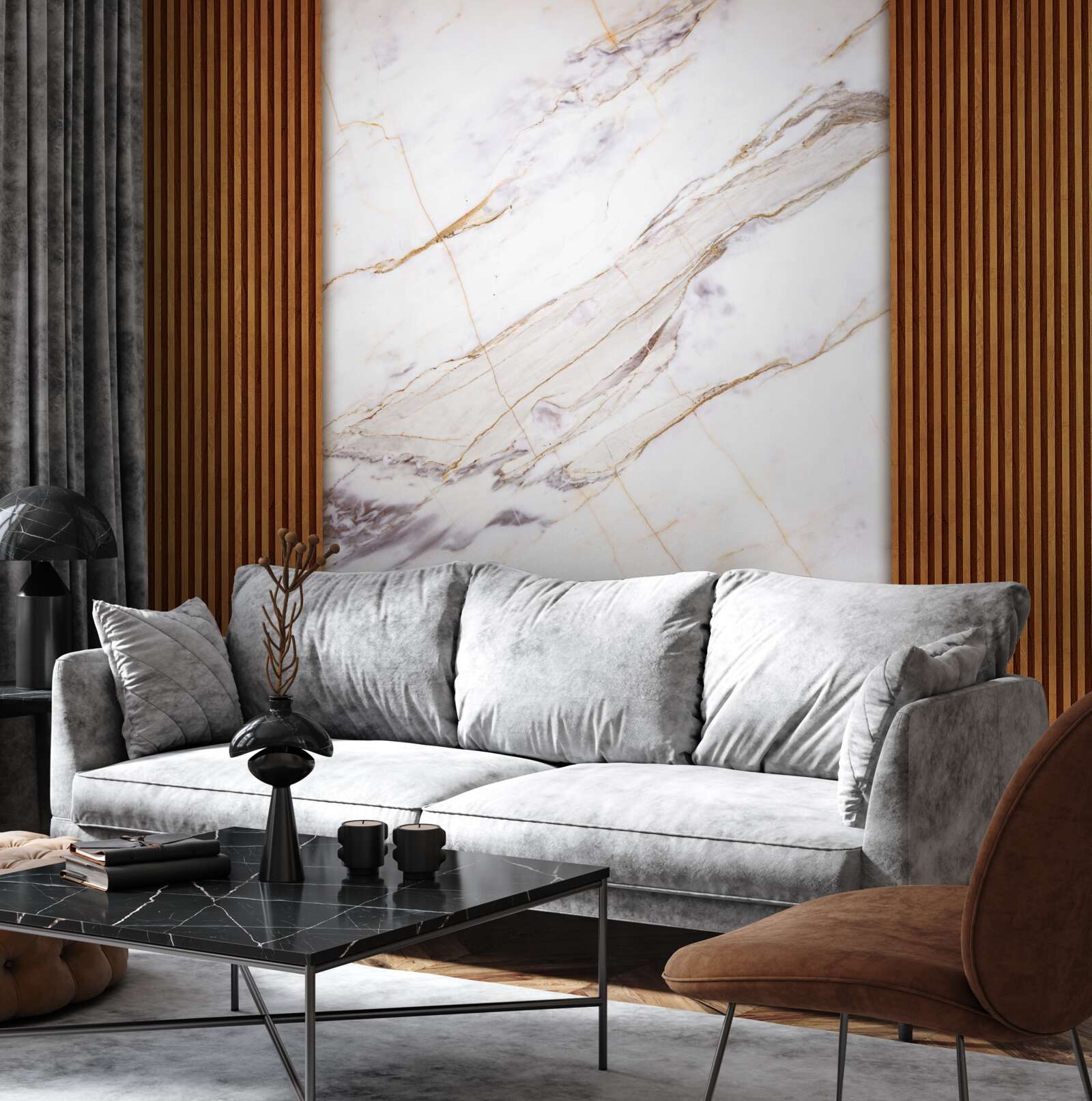 Фотошпалери дерево, оздоблене білим мармуром