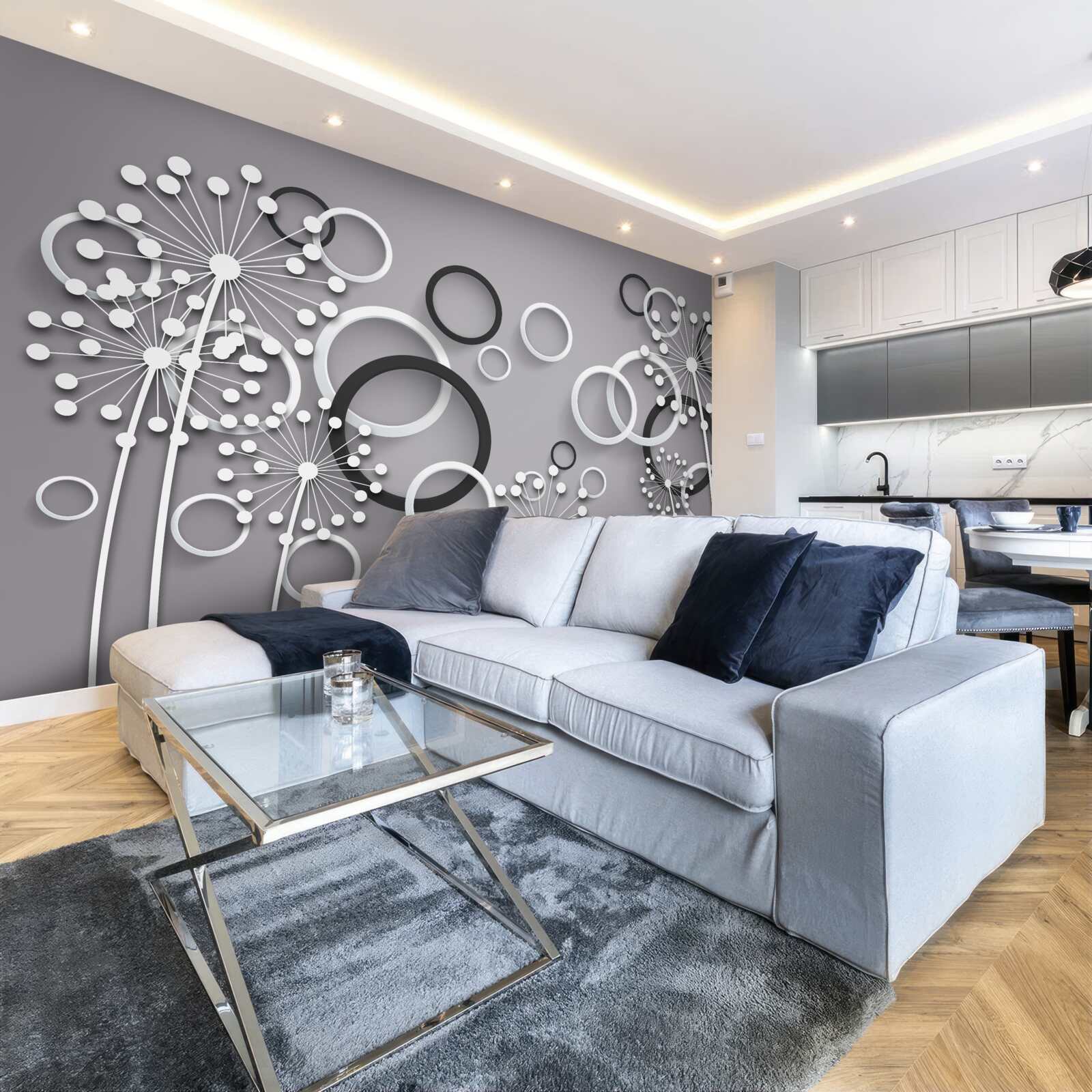 Фотошпалери сірі кола та молочай