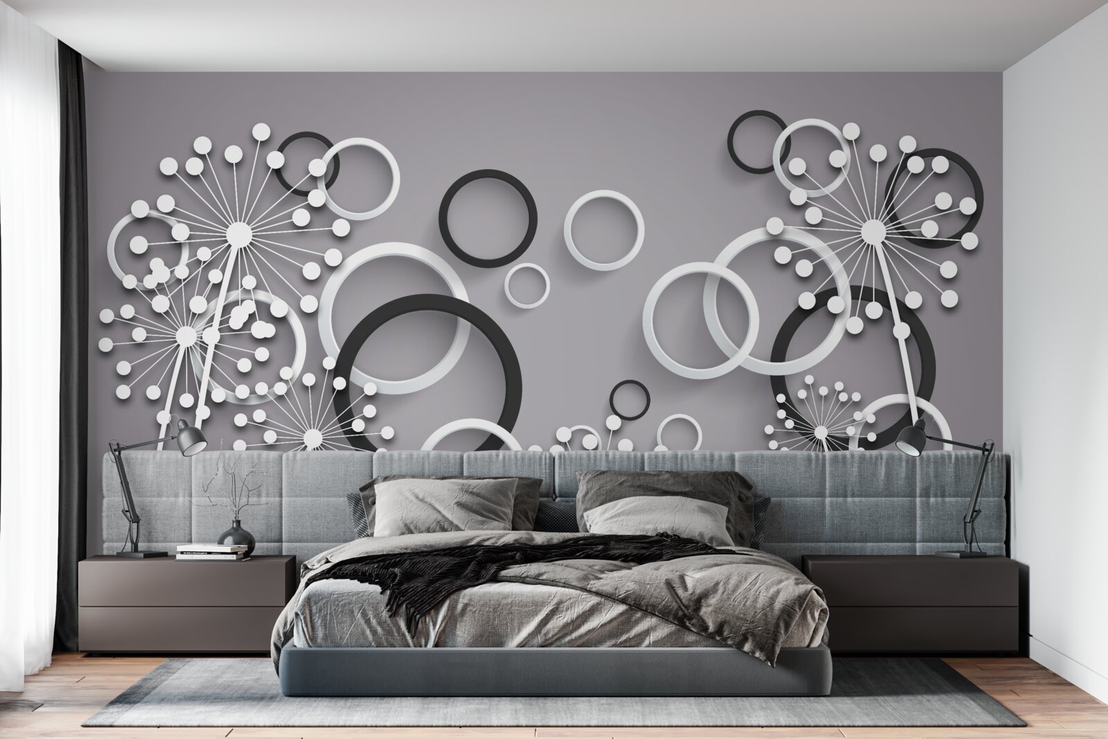 Фотошпалери сірі кола та молочай