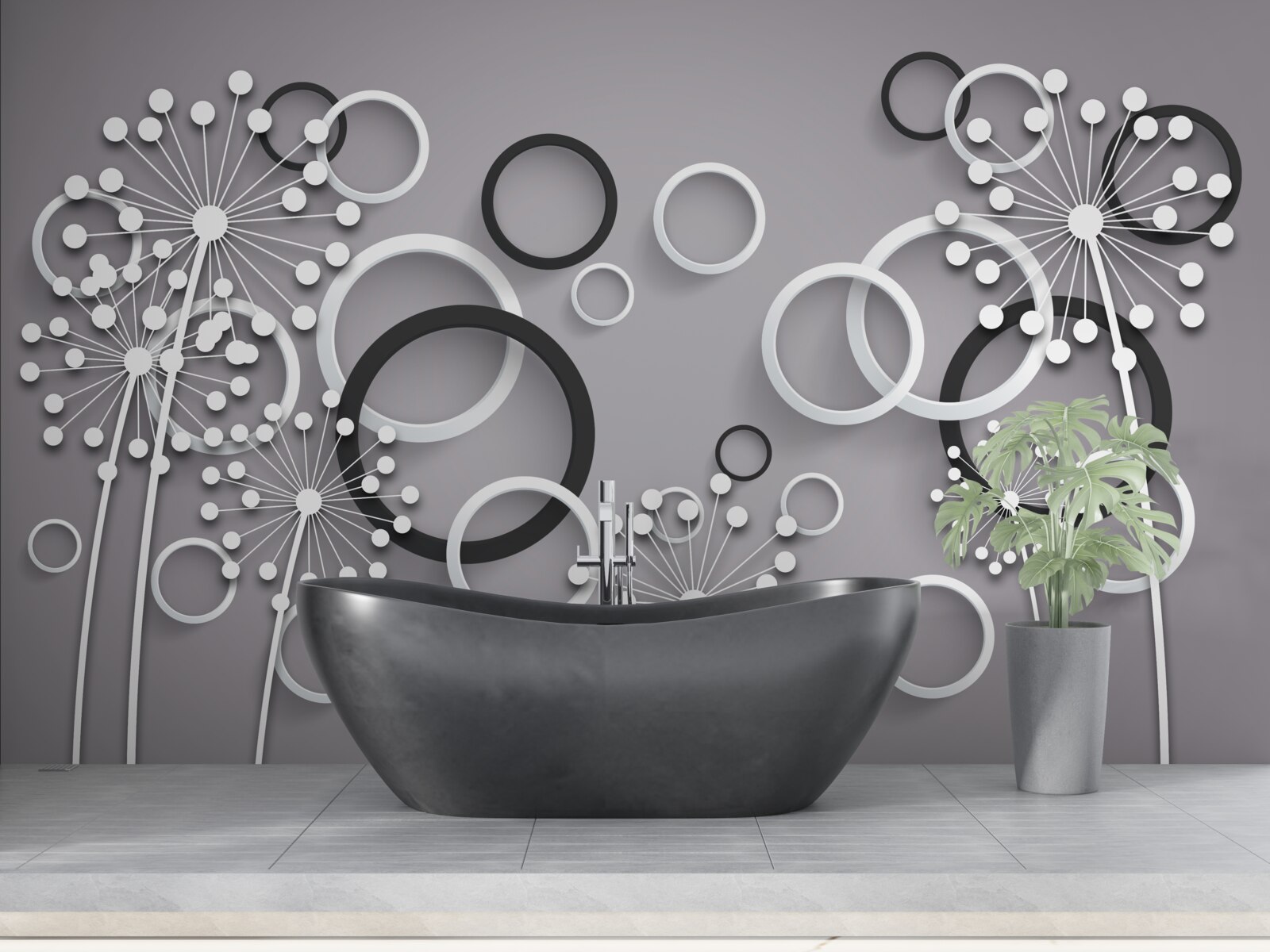 Фотошпалери сірі кола та молочай