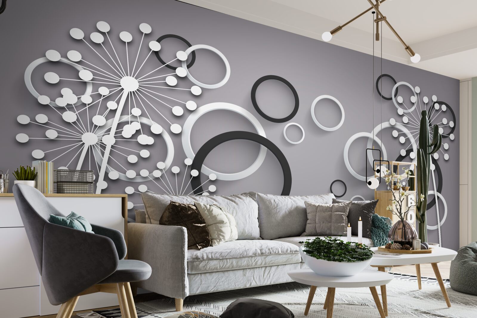 Фотошпалери сірі кола та молочай