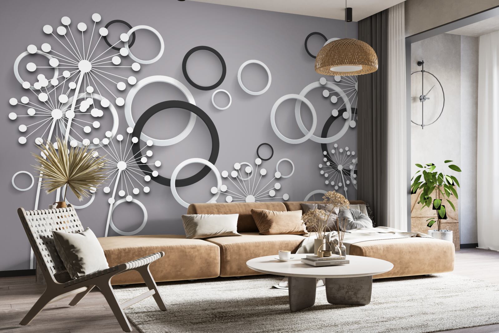 Фотошпалери сірі кола та молочай