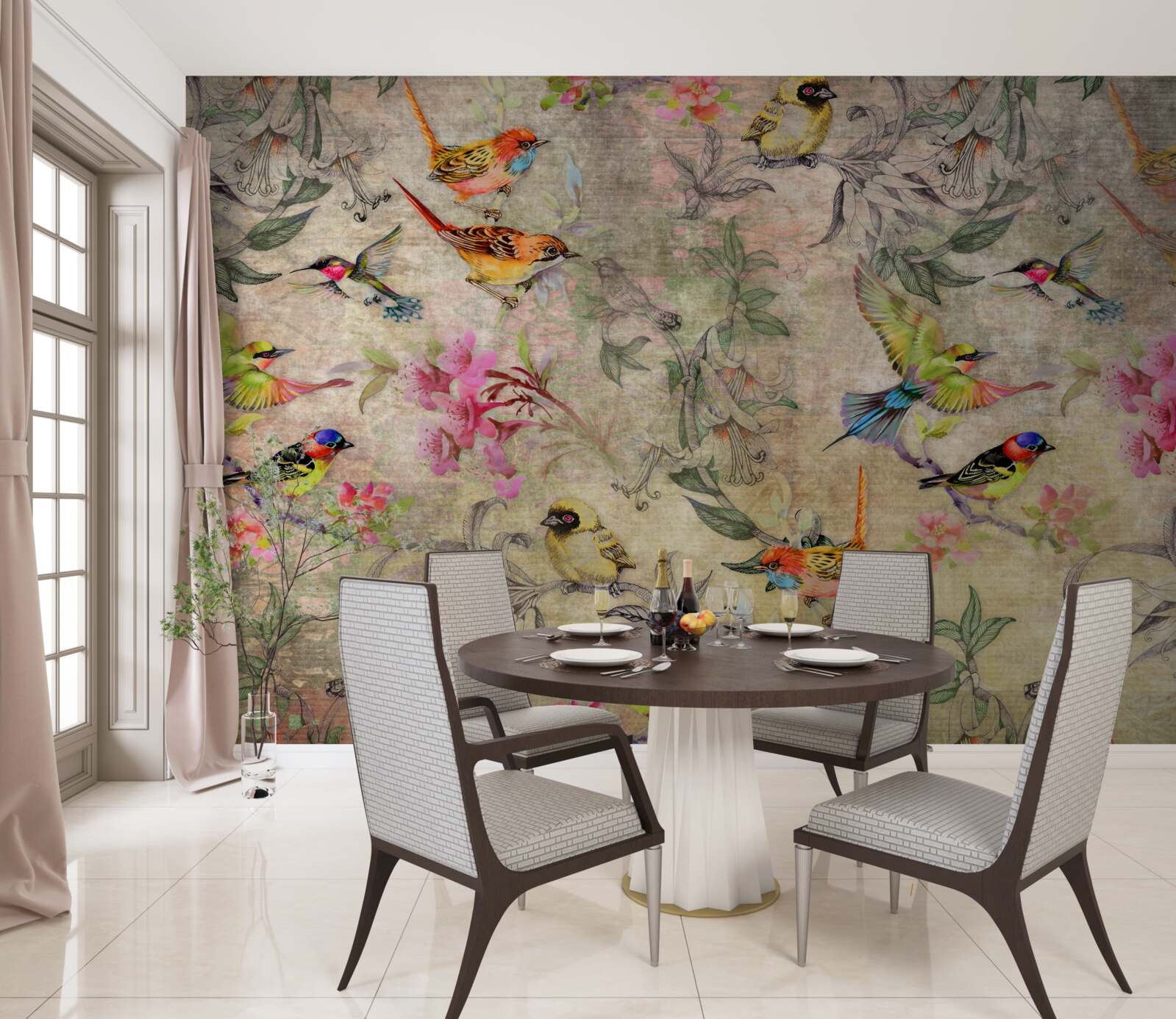 Фотошпалери група екзотичних птахів на деревах