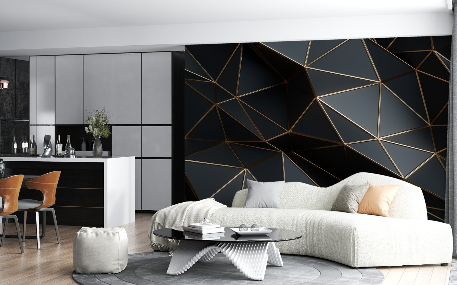 Фотошпалери чорні та золоті 3d-об'єкти