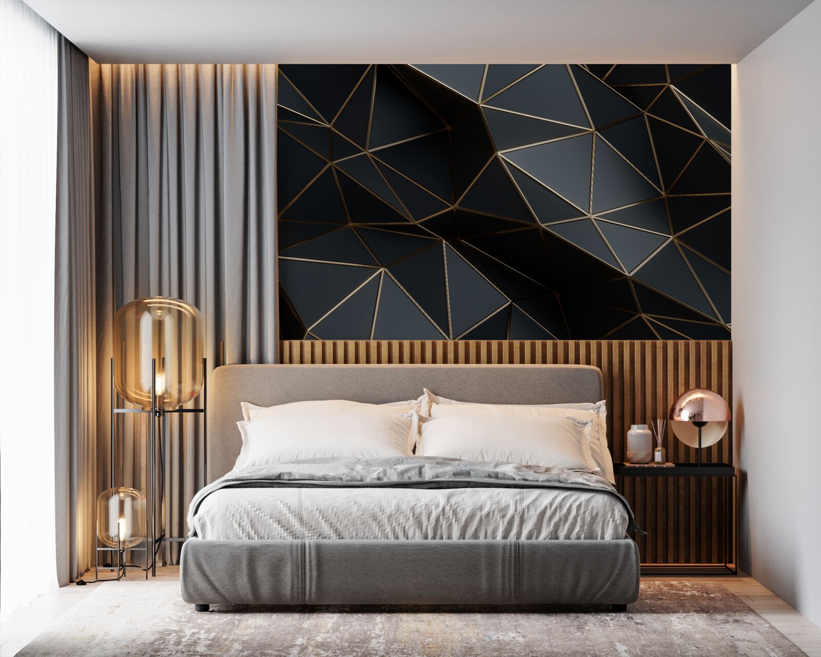 Фотошпалери чорні та золоті 3d-об'єкти