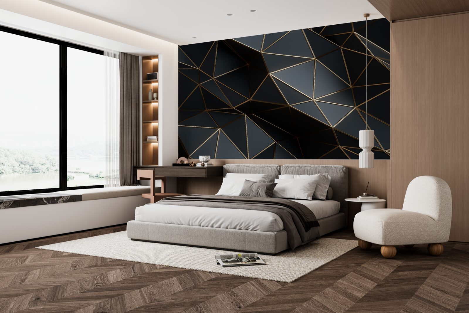 Фотошпалери чорні та золоті 3d-об'єкти