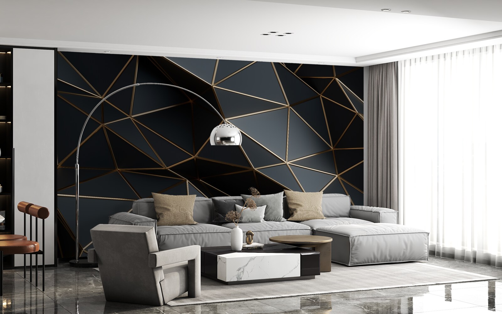 Фотошпалери чорні та золоті 3d-об'єкти