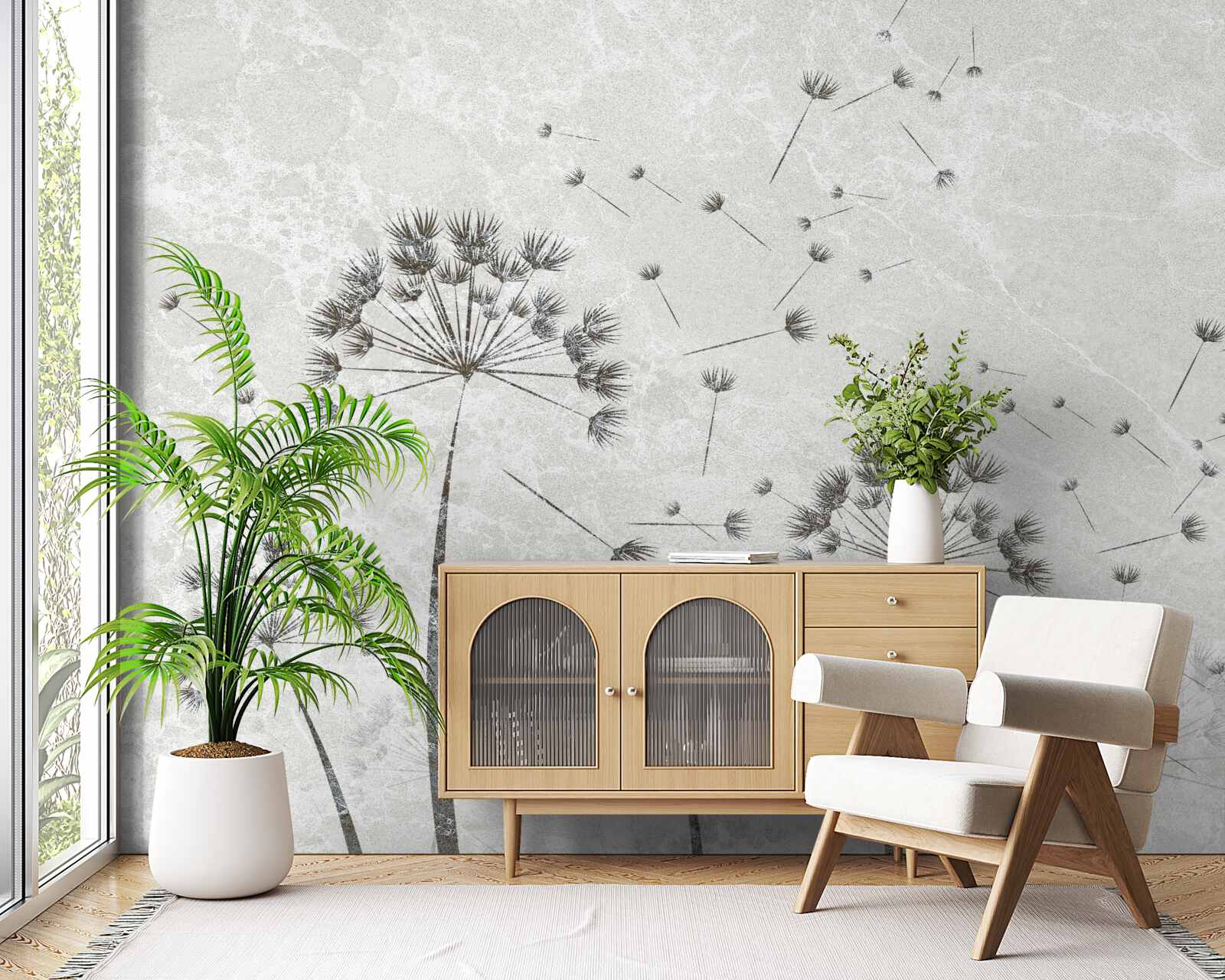 Фотошпалери вітер здуває пелюстки кульбаби