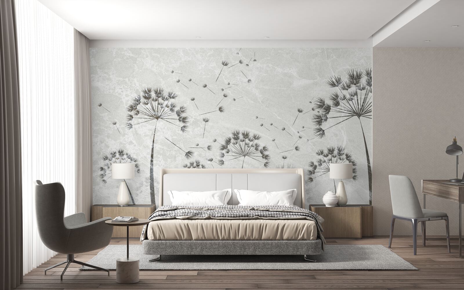 Фотошпалери вітер здуває пелюстки кульбаби