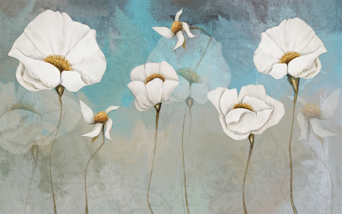 Фотошпалери ніжні білі квіти маку