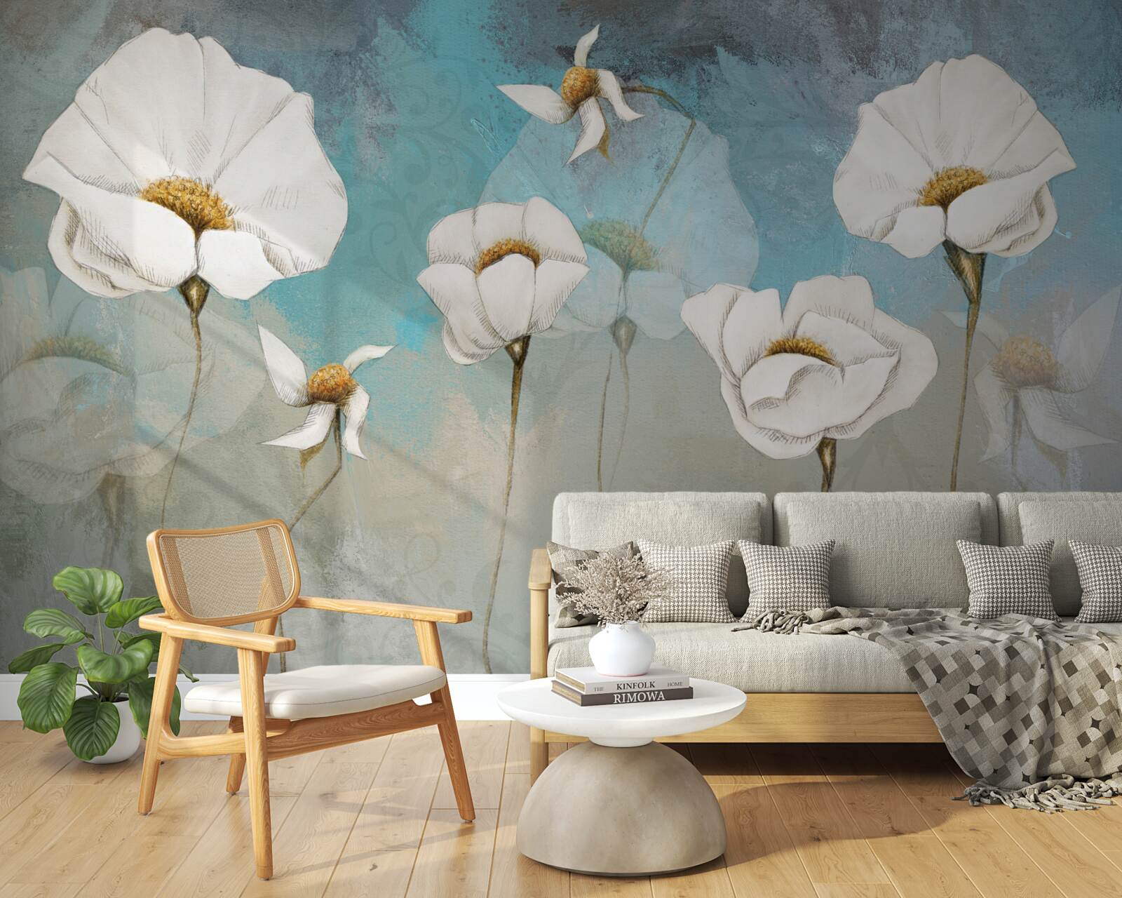 Фотошпалери ніжні білі квіти маку