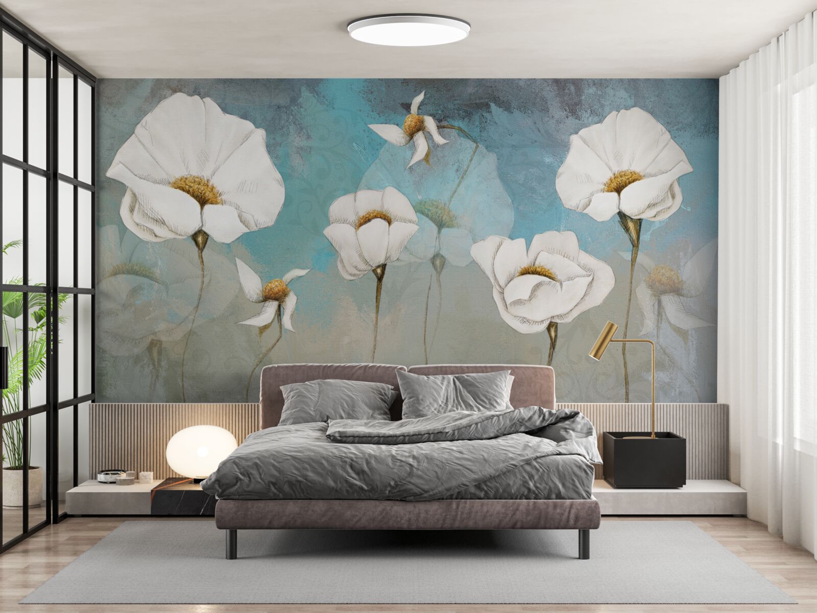 Фотошпалери ніжні білі квіти маку