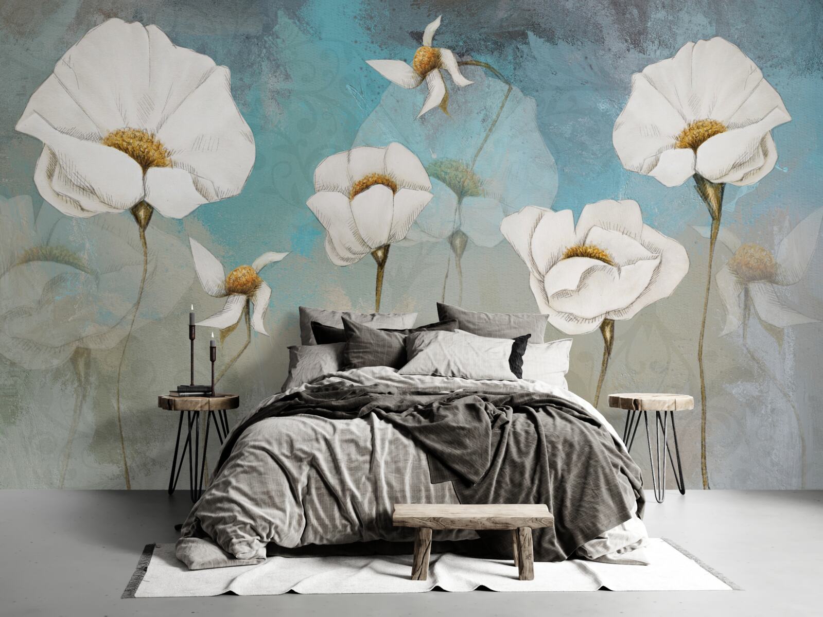 Фотошпалери ніжні білі квіти маку