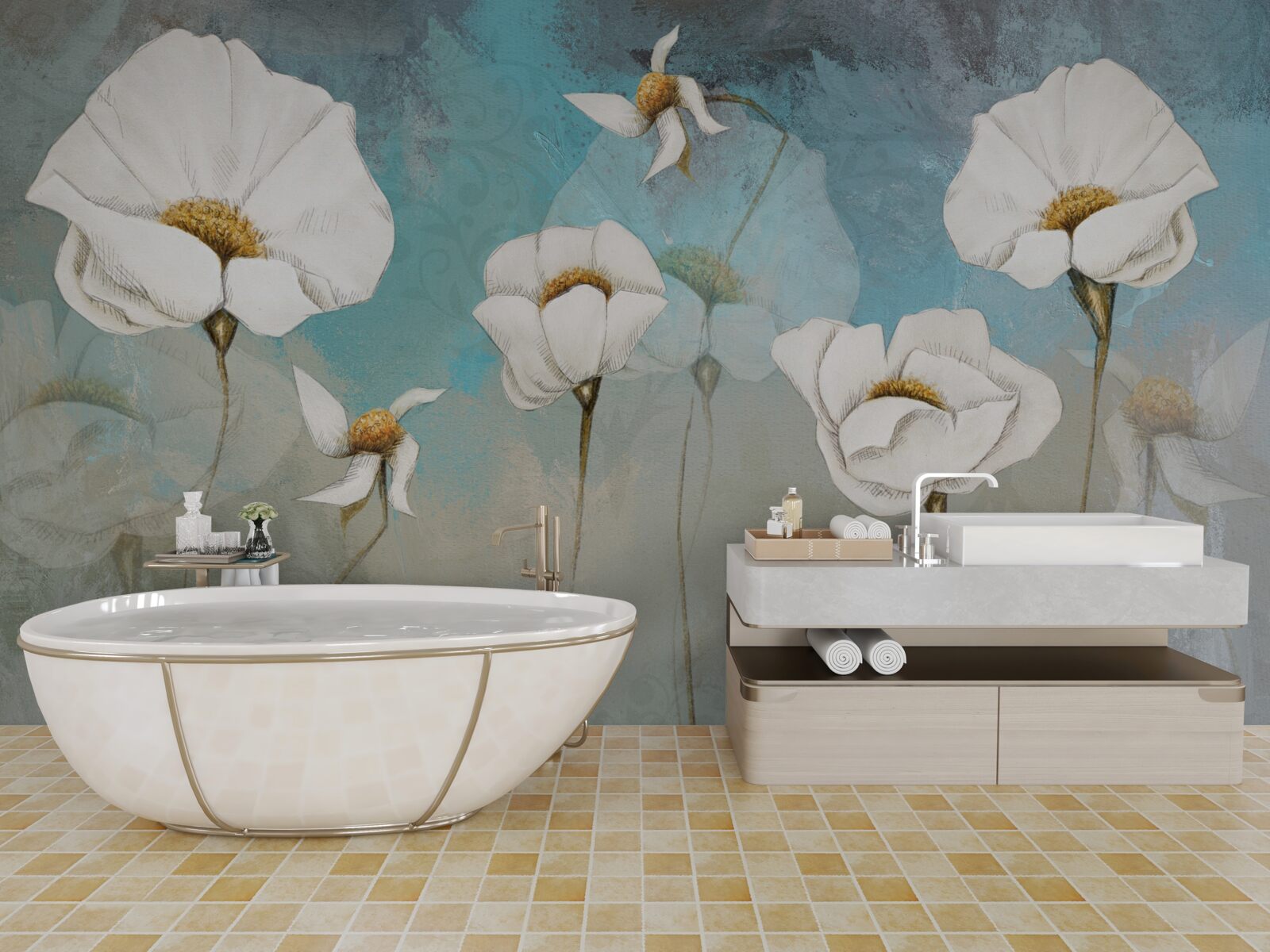 Фотошпалери ніжні білі квіти маку