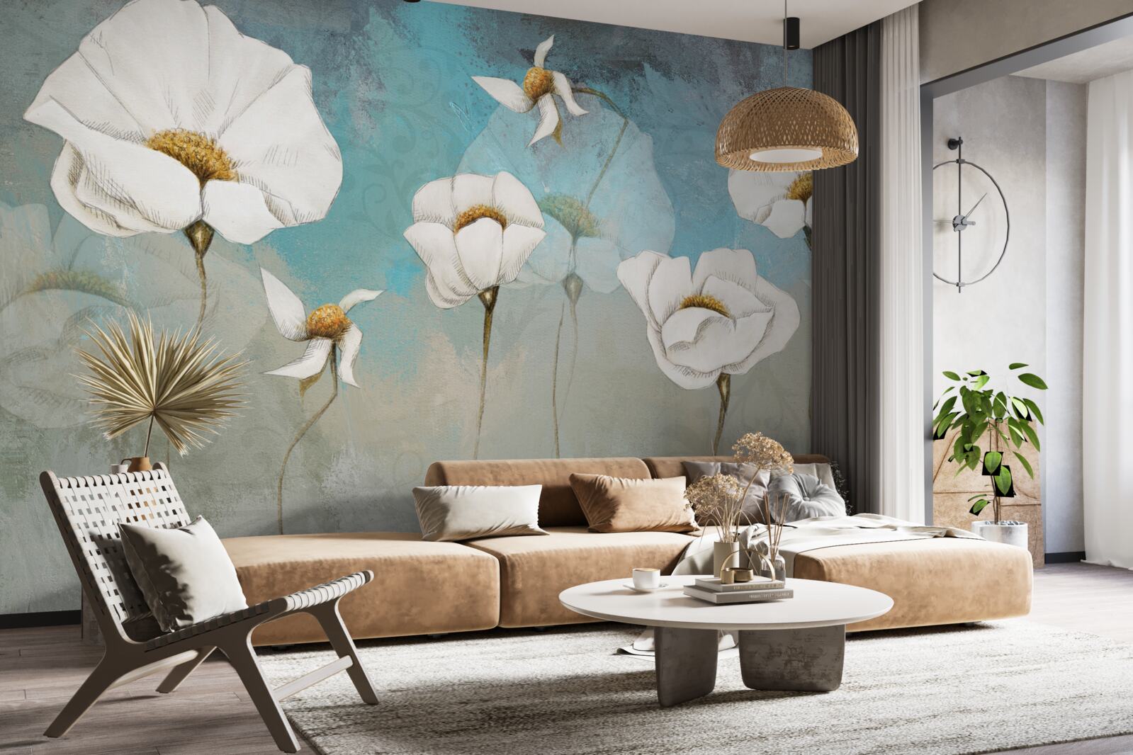 Фотошпалери ніжні білі квіти маку