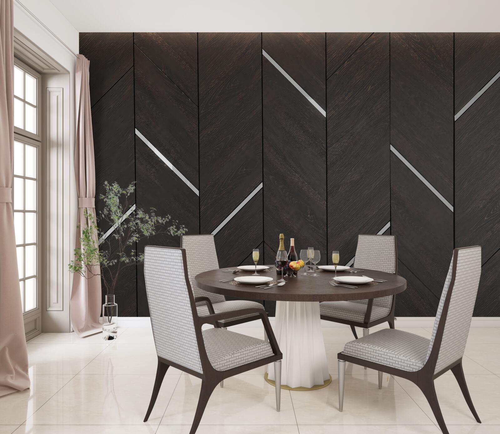 Фотошпалери паркет чорний з білими смугами