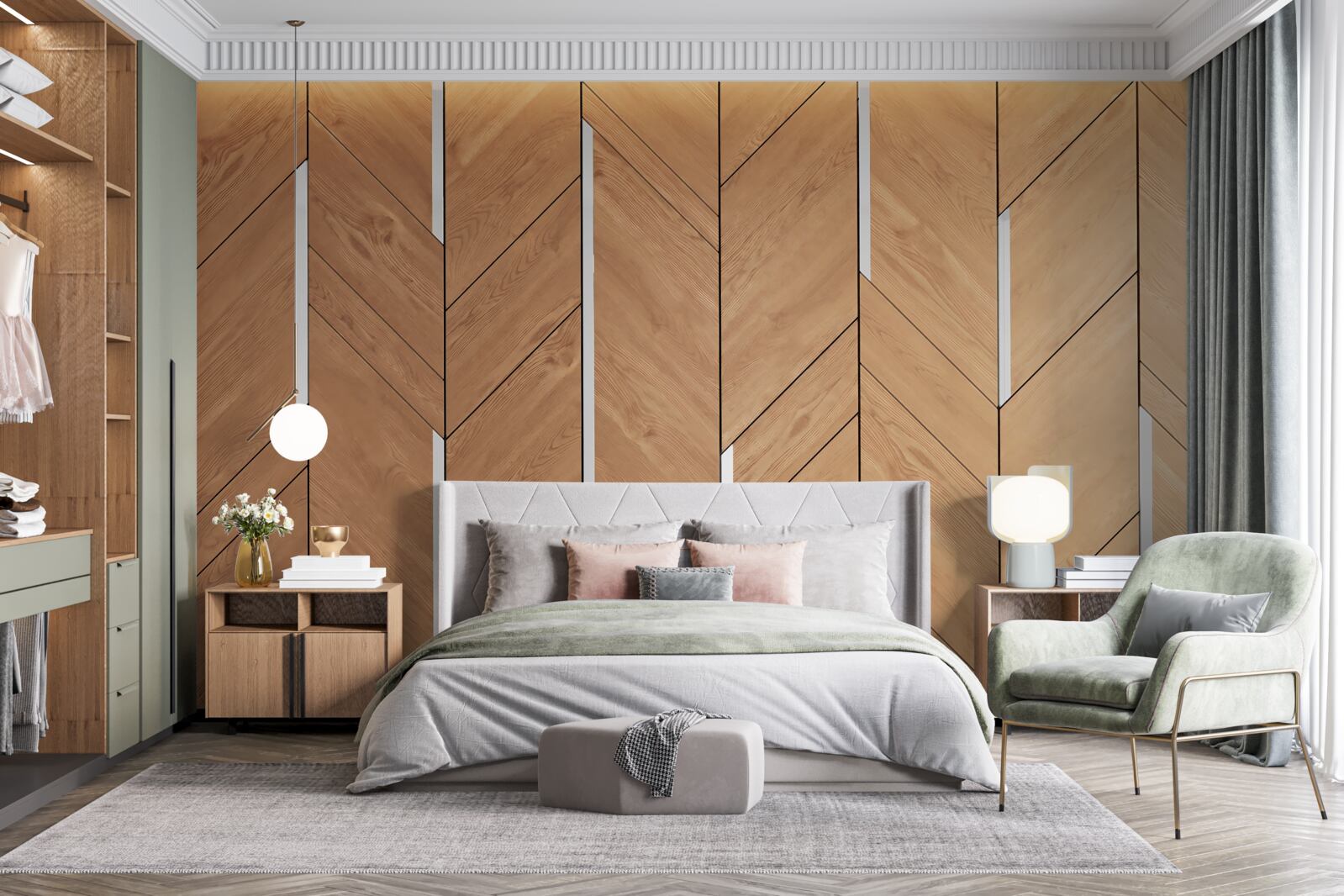 Фотошпалери коричневий паркет з вбудованим освітленням