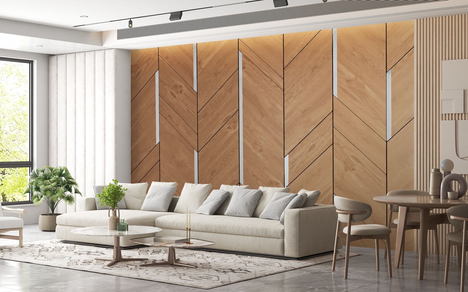 Фотошпалери коричневий паркет з вбудованим освітленням