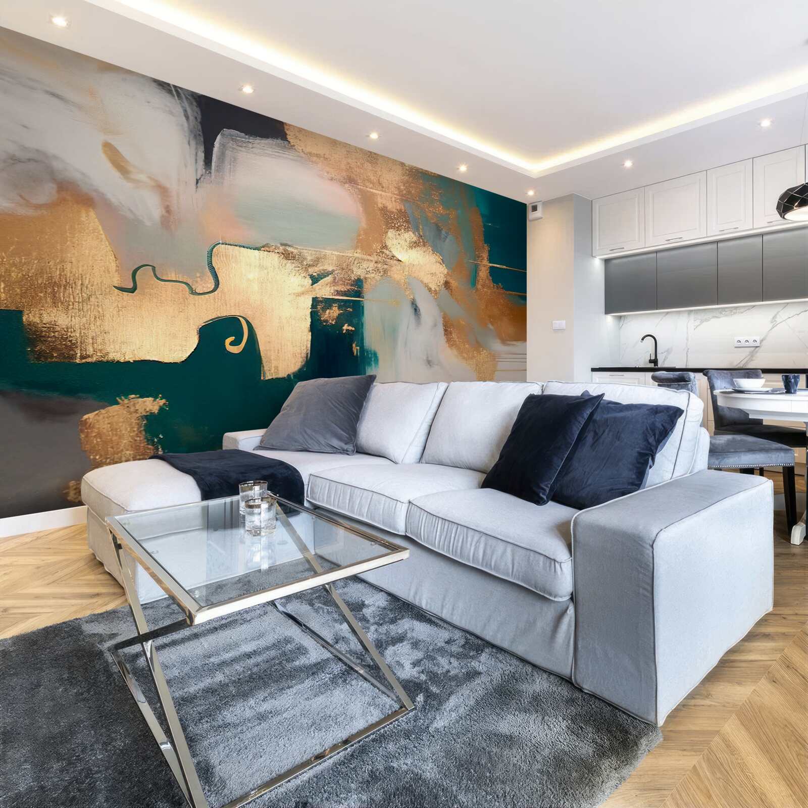 Фотошпалери розмазане золото на сірому мармурі