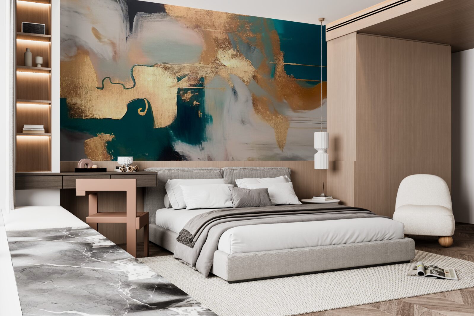 Фотошпалери розмазане золото на сірому мармурі