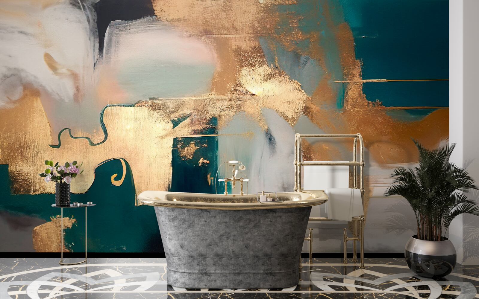 Фотошпалери розмазане золото на сірому мармурі