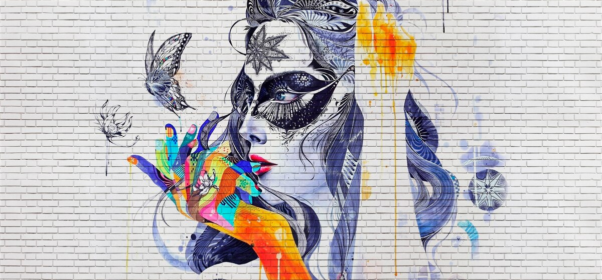 Фотошпалери зображення дівчини в масці в абстрактному стилі