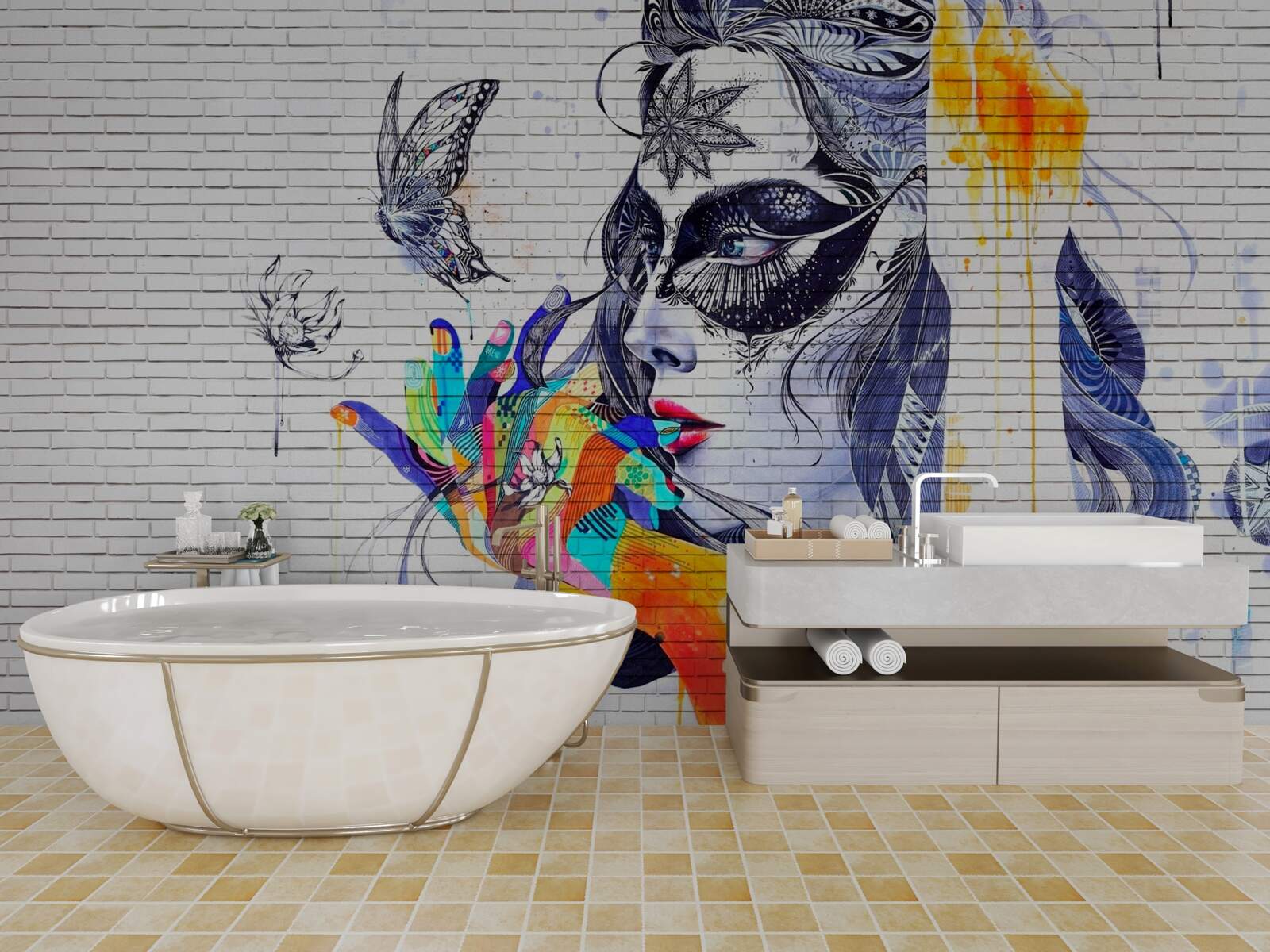 Фотошпалери зображення дівчини в масці в абстрактному стилі