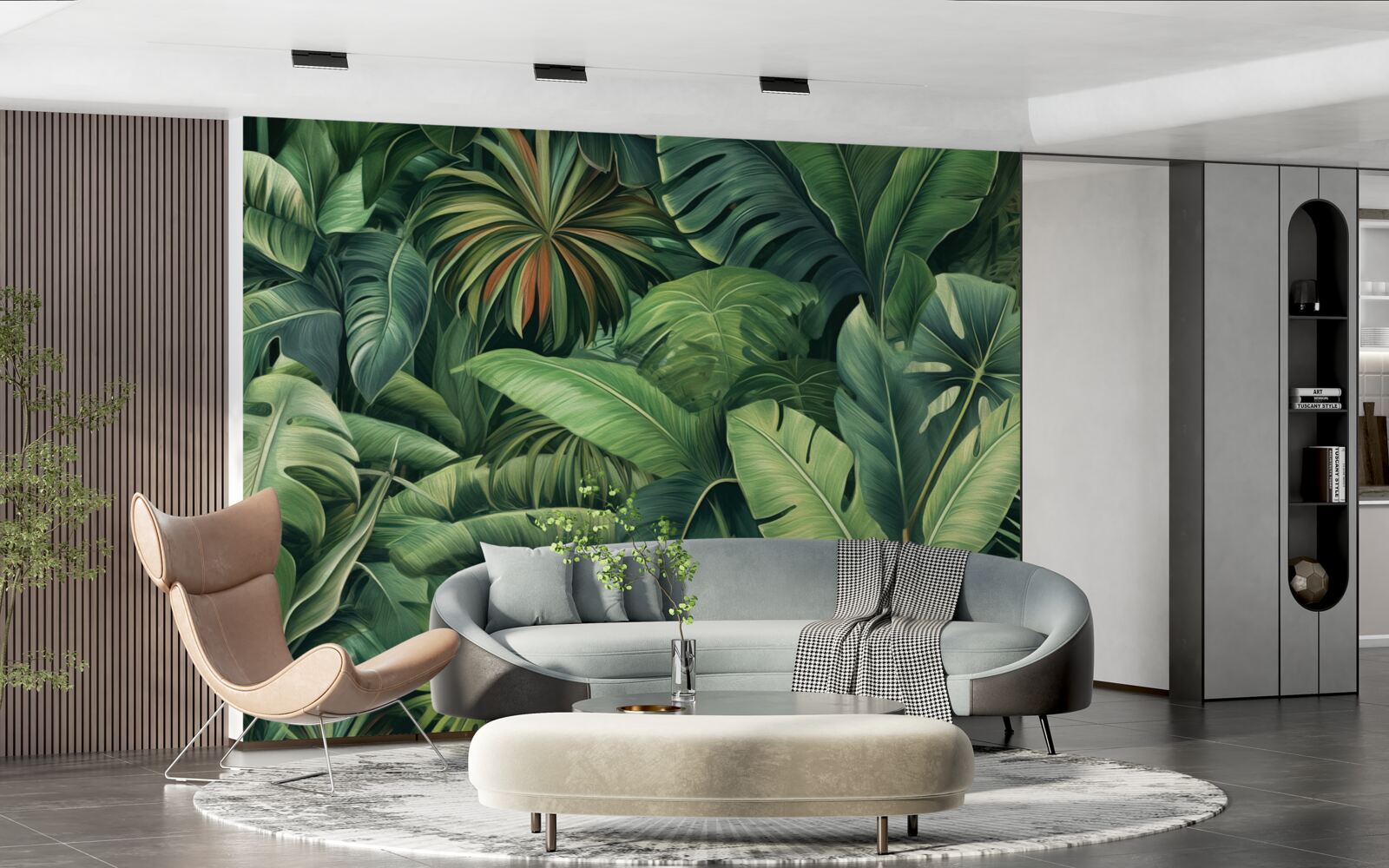 Фотошпалери велике зелене листя в джунглях