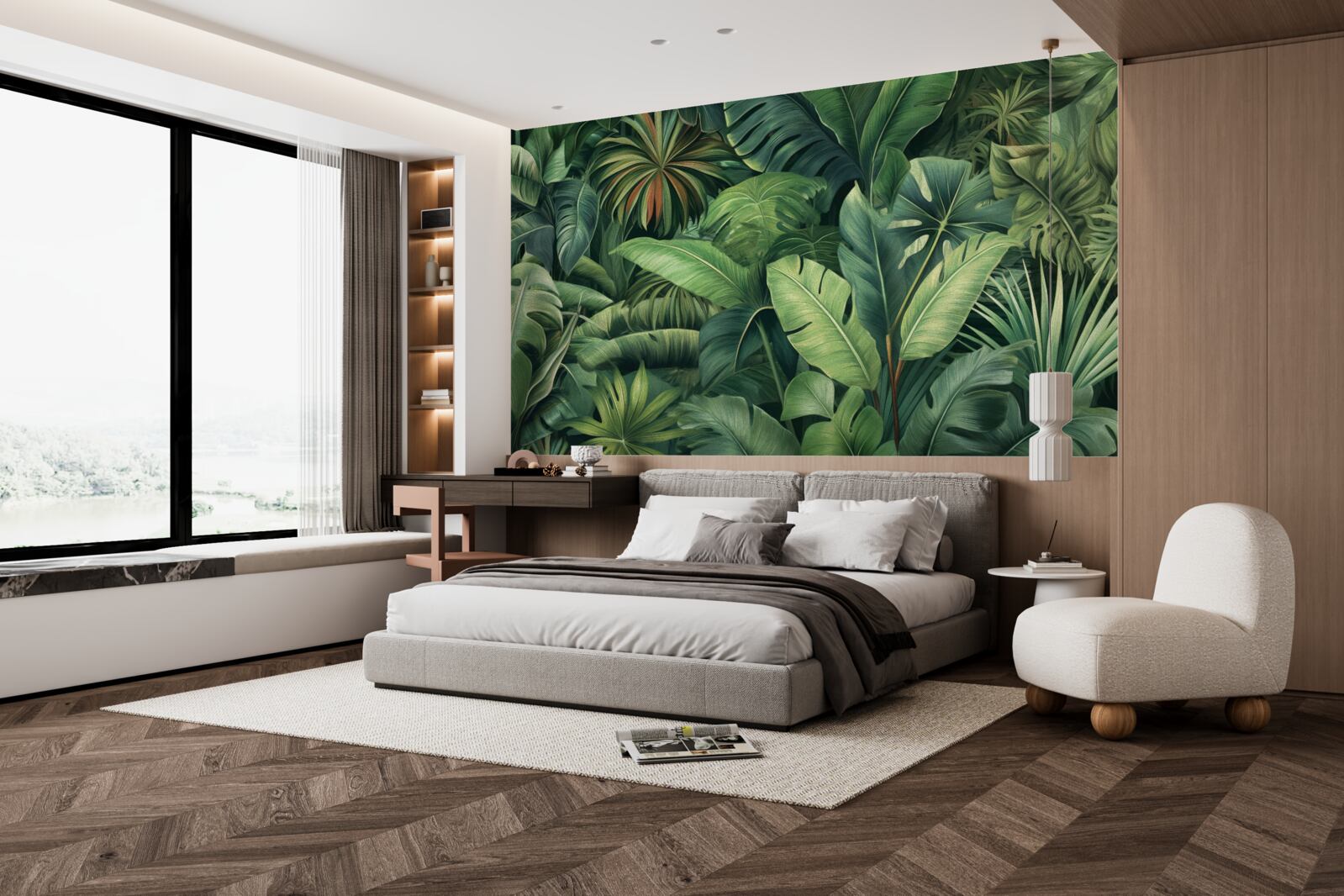 Фотошпалери велике зелене листя в джунглях