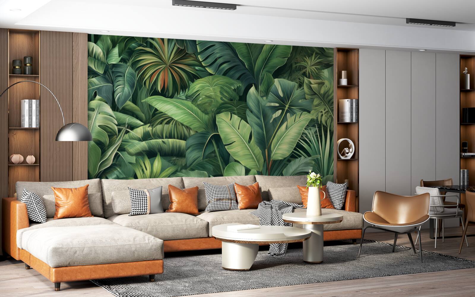 Фотошпалери велике зелене листя в джунглях