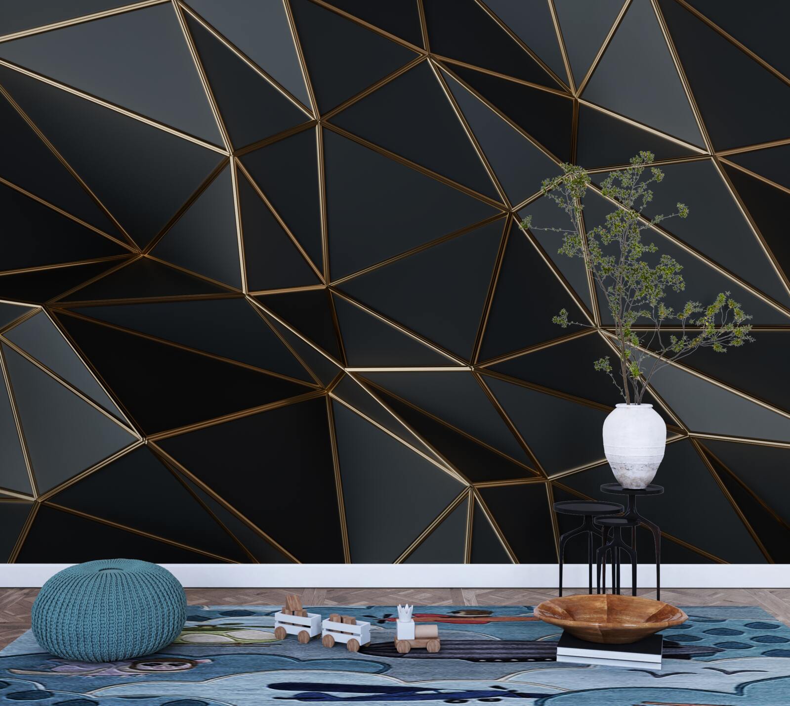 Фотошпалери об'ємні фігури чорного кольору з тривимірним ефектом