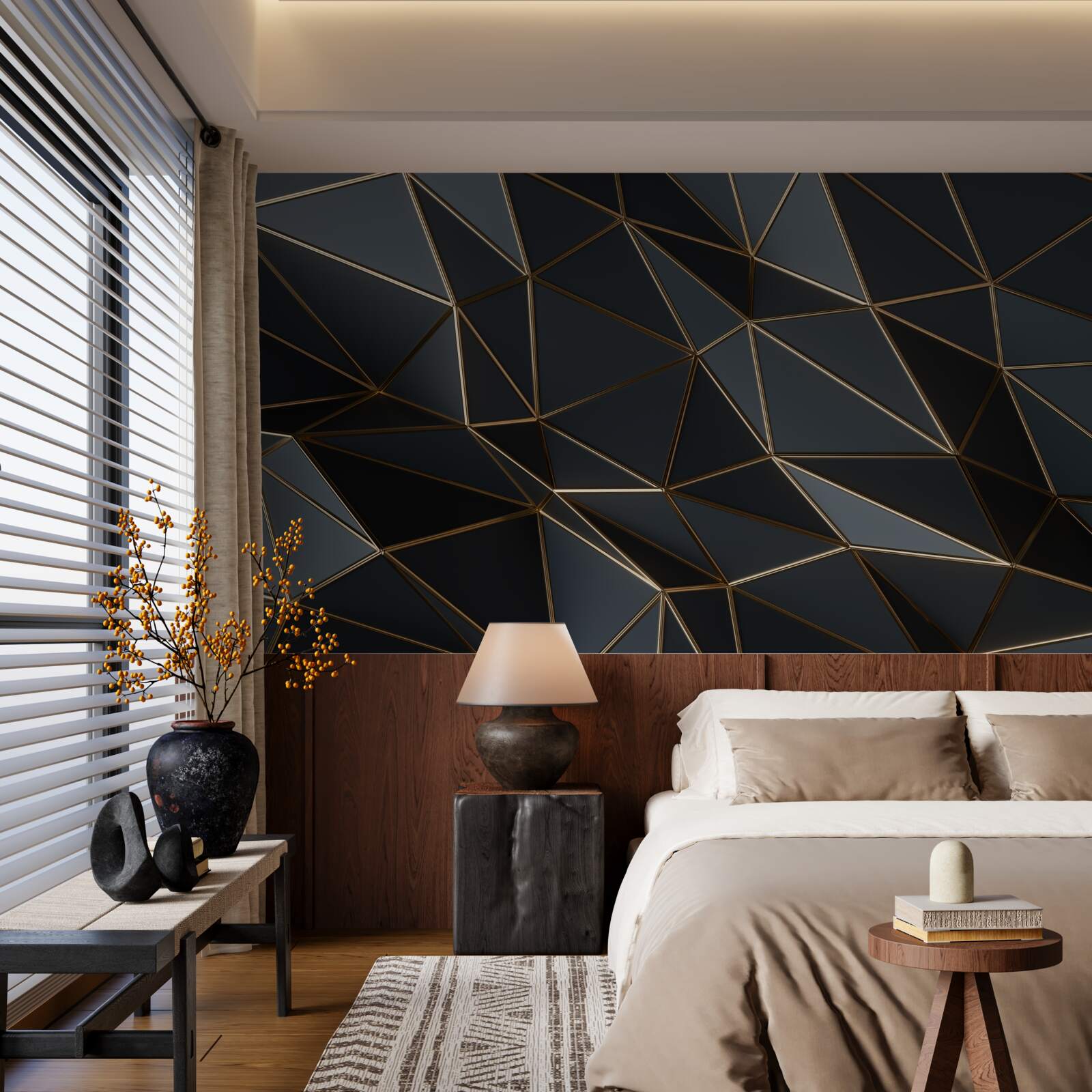 Фотошпалери об'ємні фігури чорного кольору з тривимірним ефектом