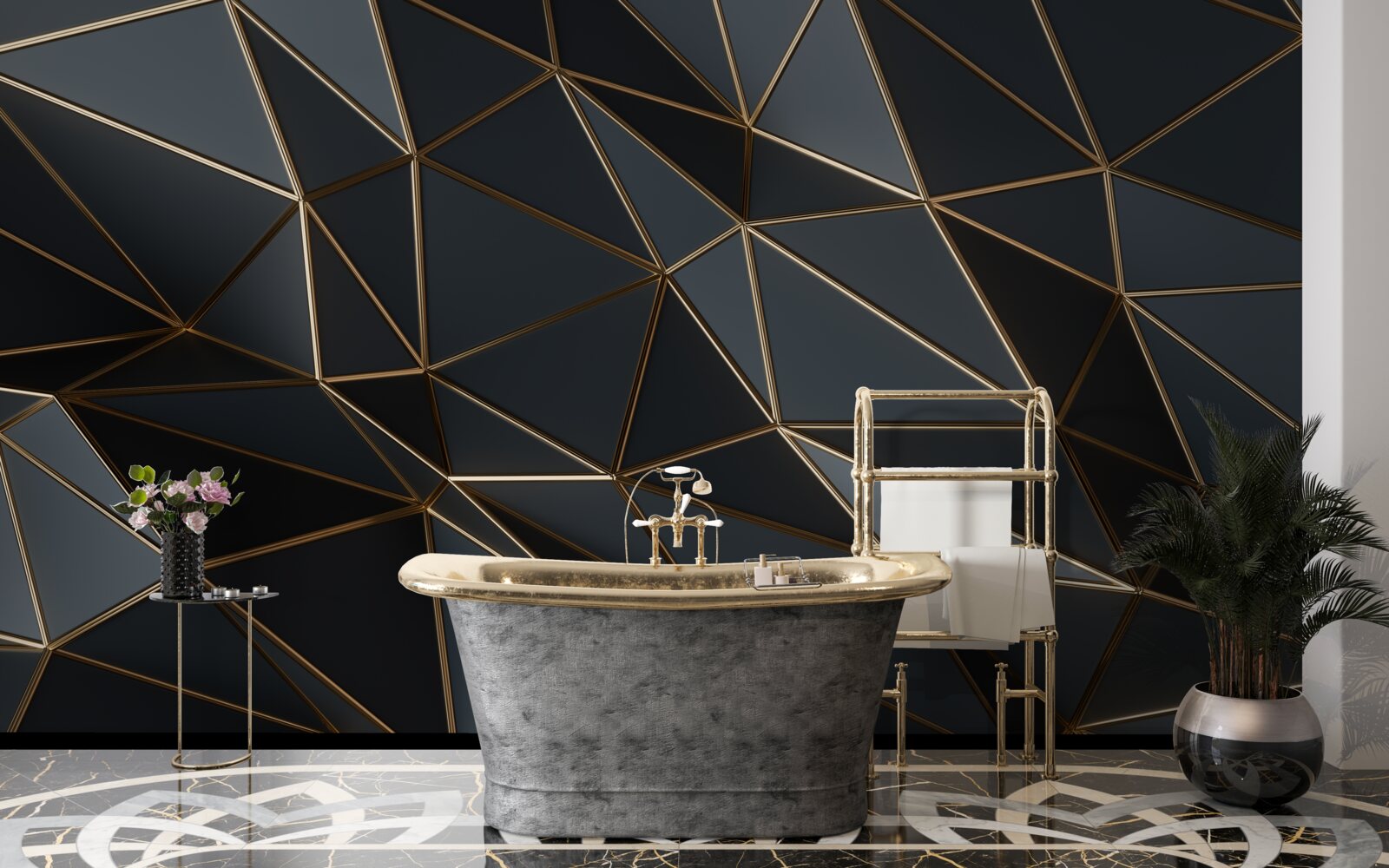 Фотошпалери об'ємні фігури чорного кольору з тривимірним ефектом