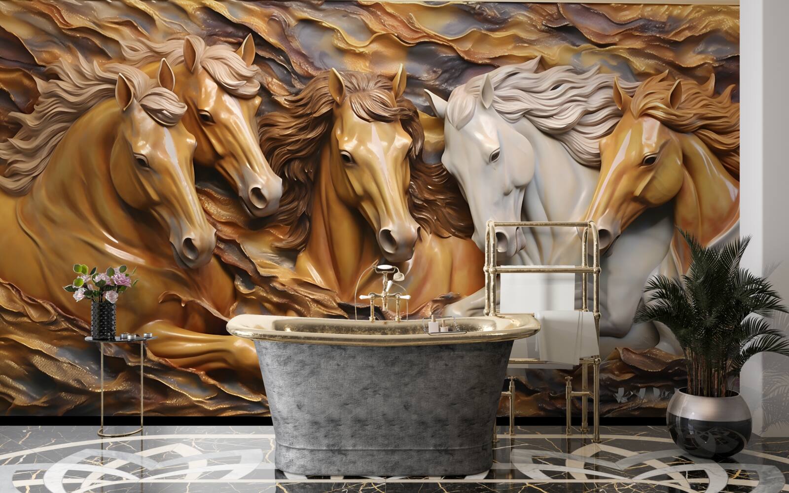 Фотошпалери бігові коні стали легкими