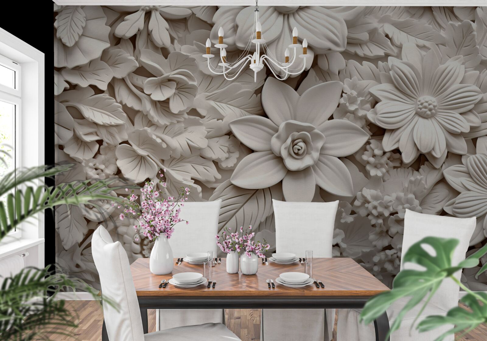 Фотошпалери квіткова композиція в гіпсі