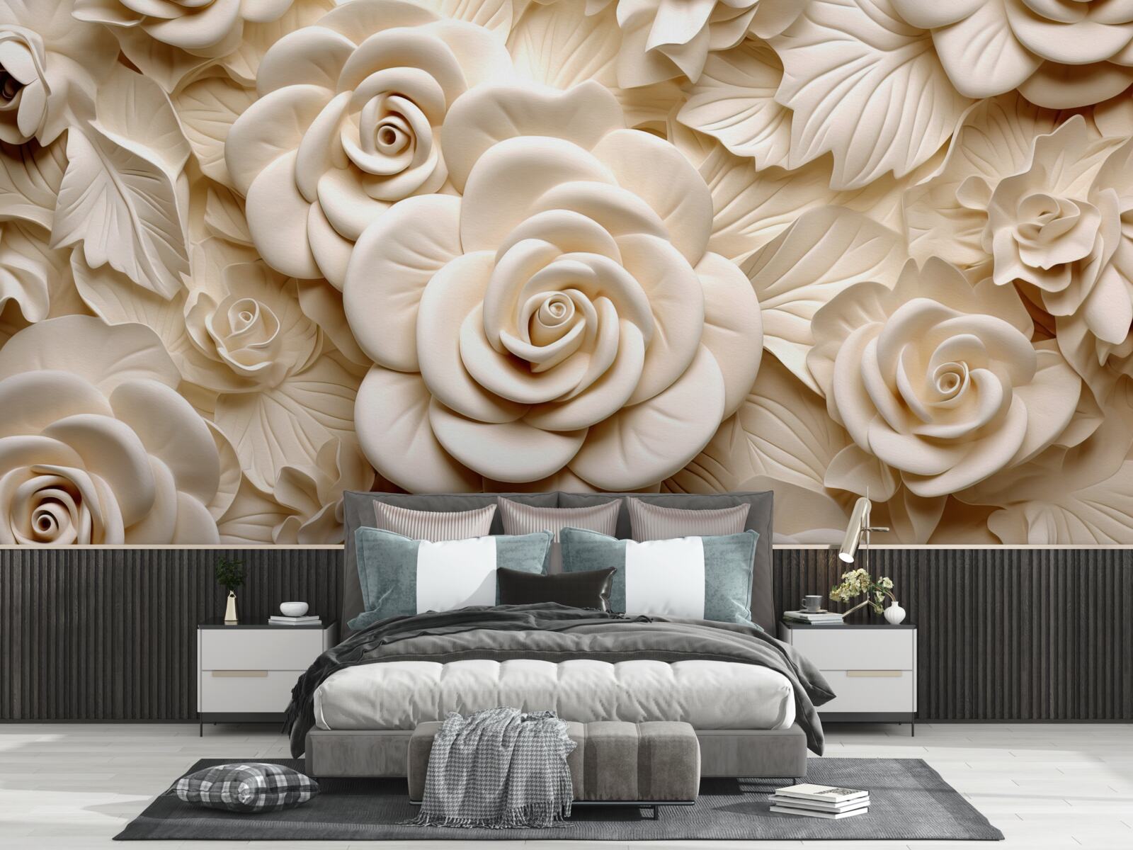 Фотошпалери великі гіпсові троянди світлих відтінків