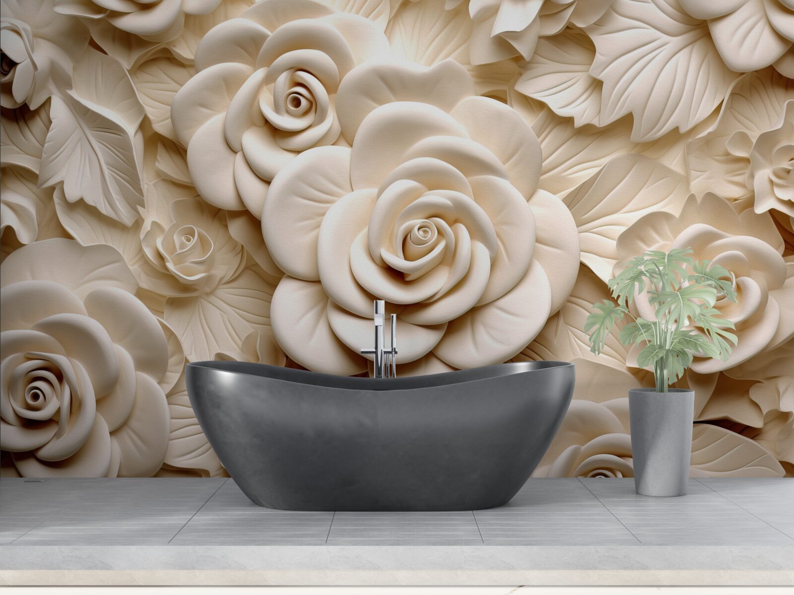 Фотошпалери великі гіпсові троянди світлих відтінків