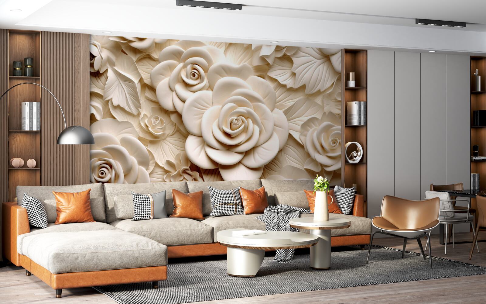 Фотошпалери великі гіпсові троянди світлих відтінків