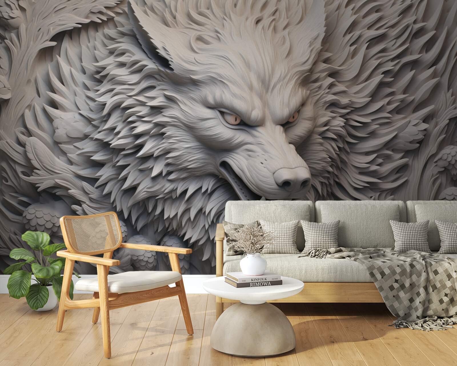 Фотошпалери потужний рик вовка створює багатогранний образ