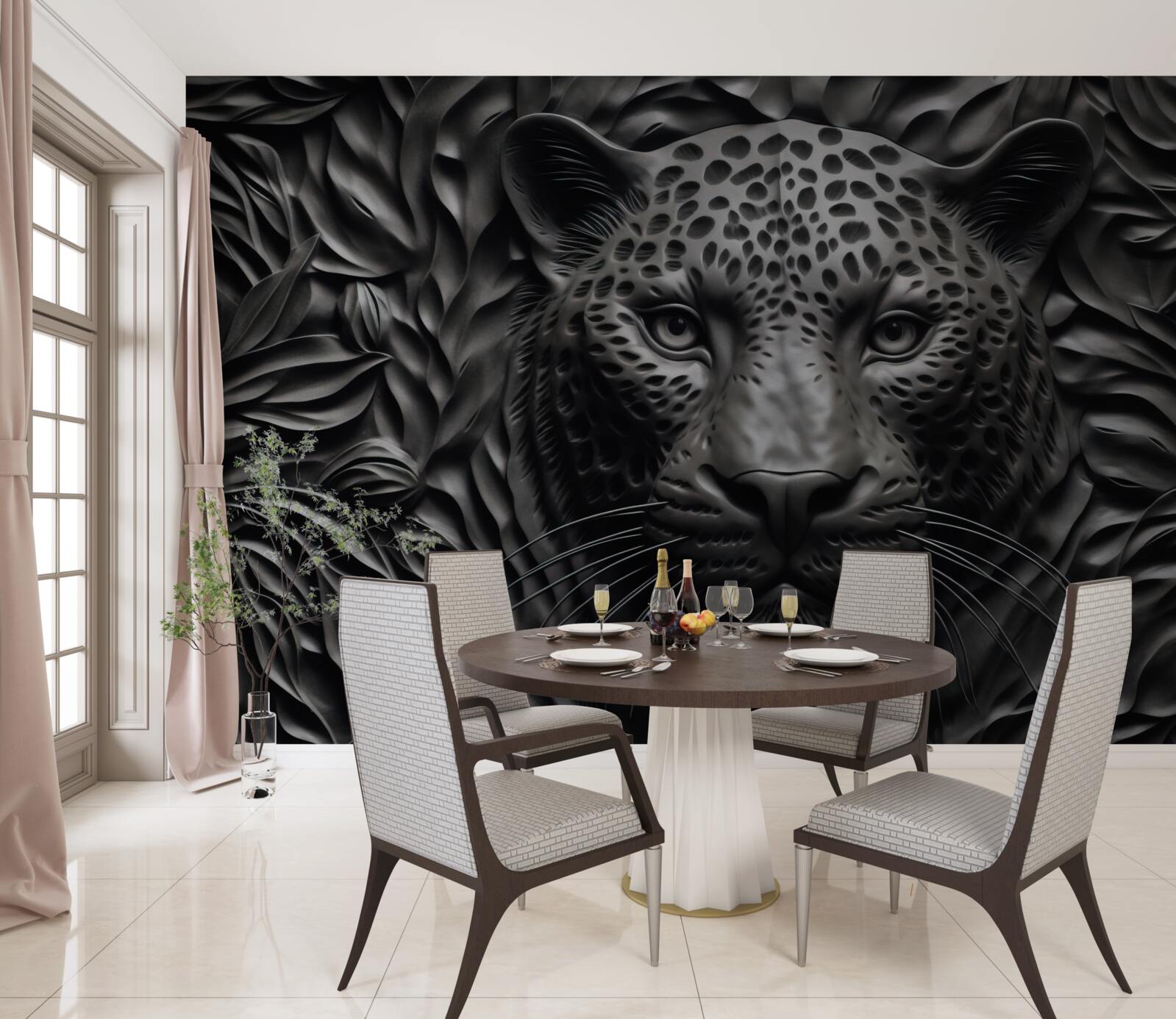 Фотошпалери чорний тигр на дереві вражаючих розмірів