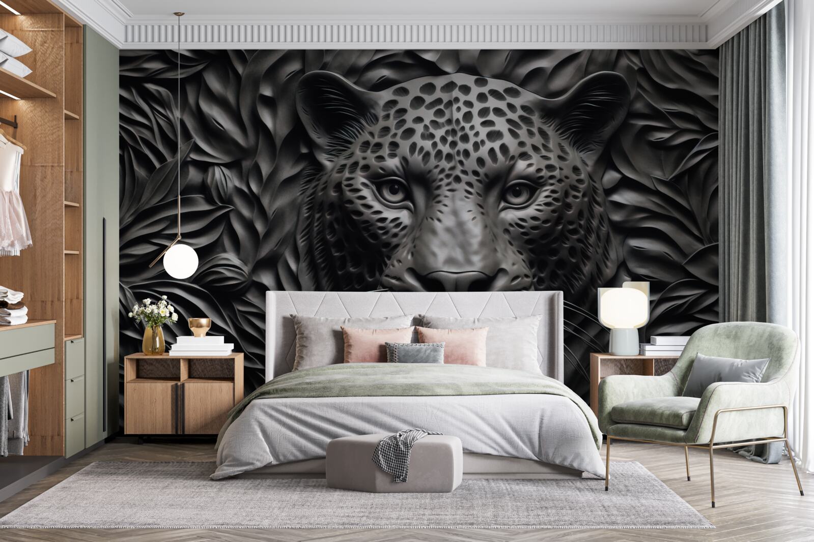 Фотошпалери чорний тигр на дереві вражаючих розмірів