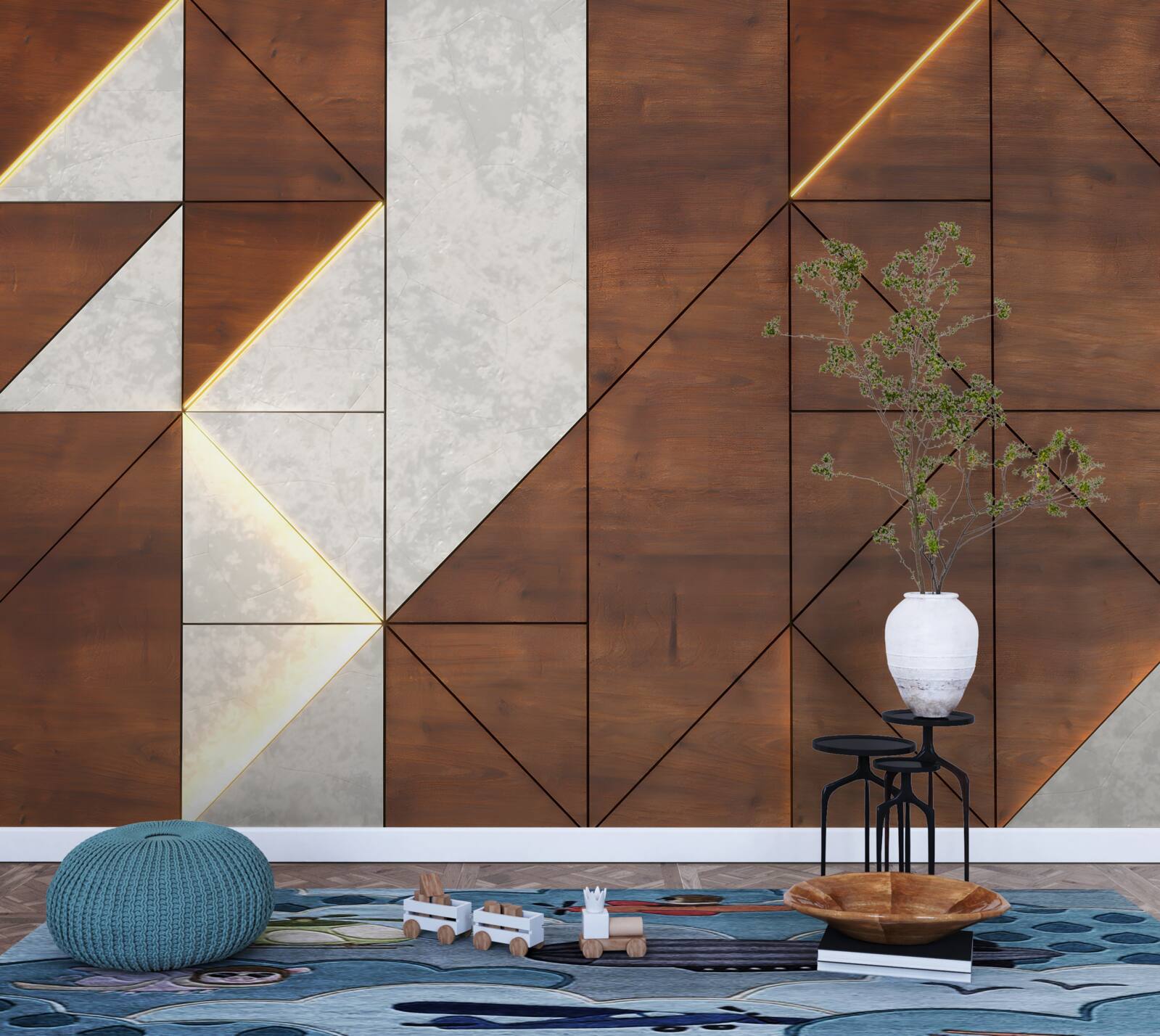 Фотошпалери геометричні фігури на дерев'яній підлозі