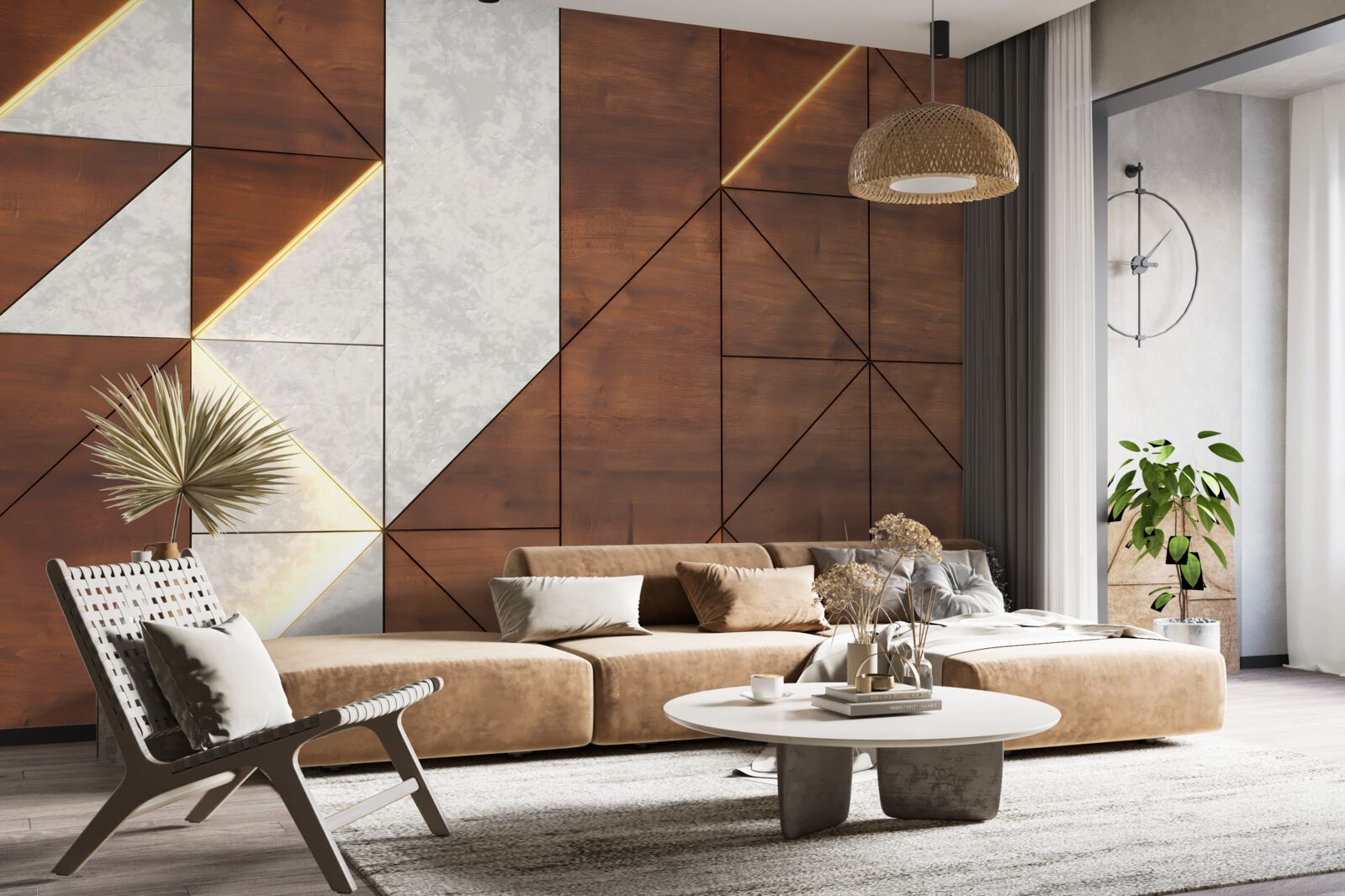 Фотошпалери геометричні фігури на дерев'яній підлозі