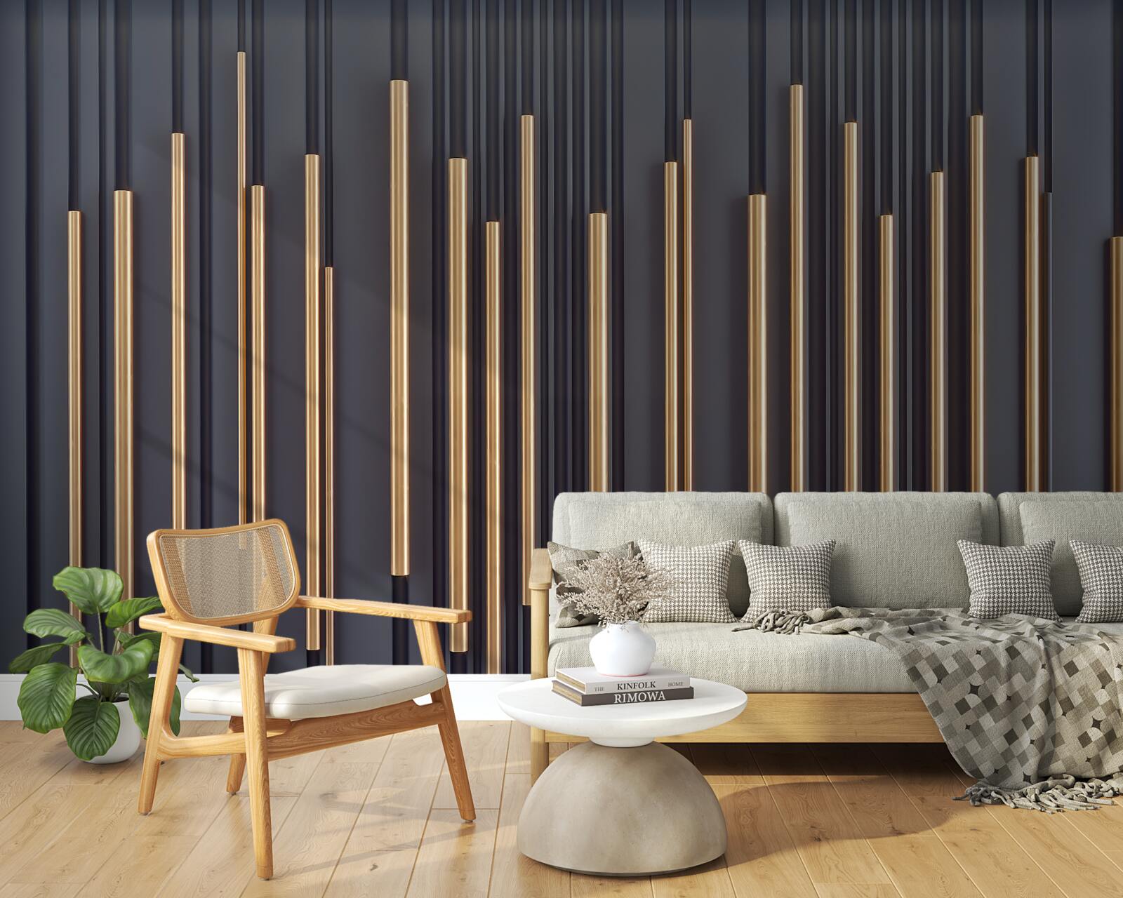 Фотошпалери золоті вставки на вертикальних лініях