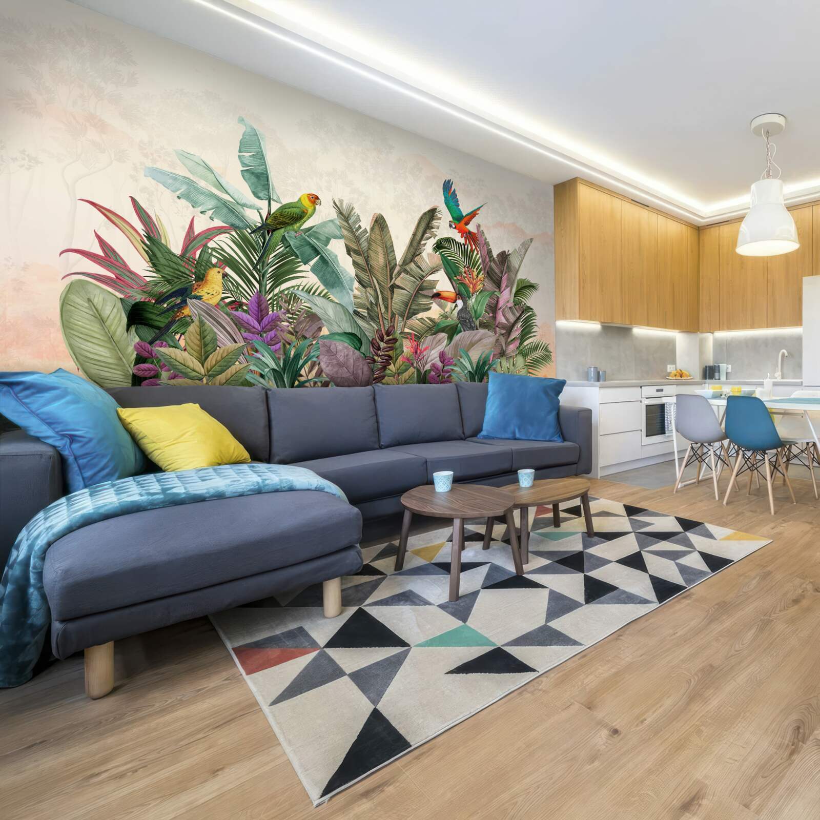 Фотошпалери тропічне листя, прикрашене птахами