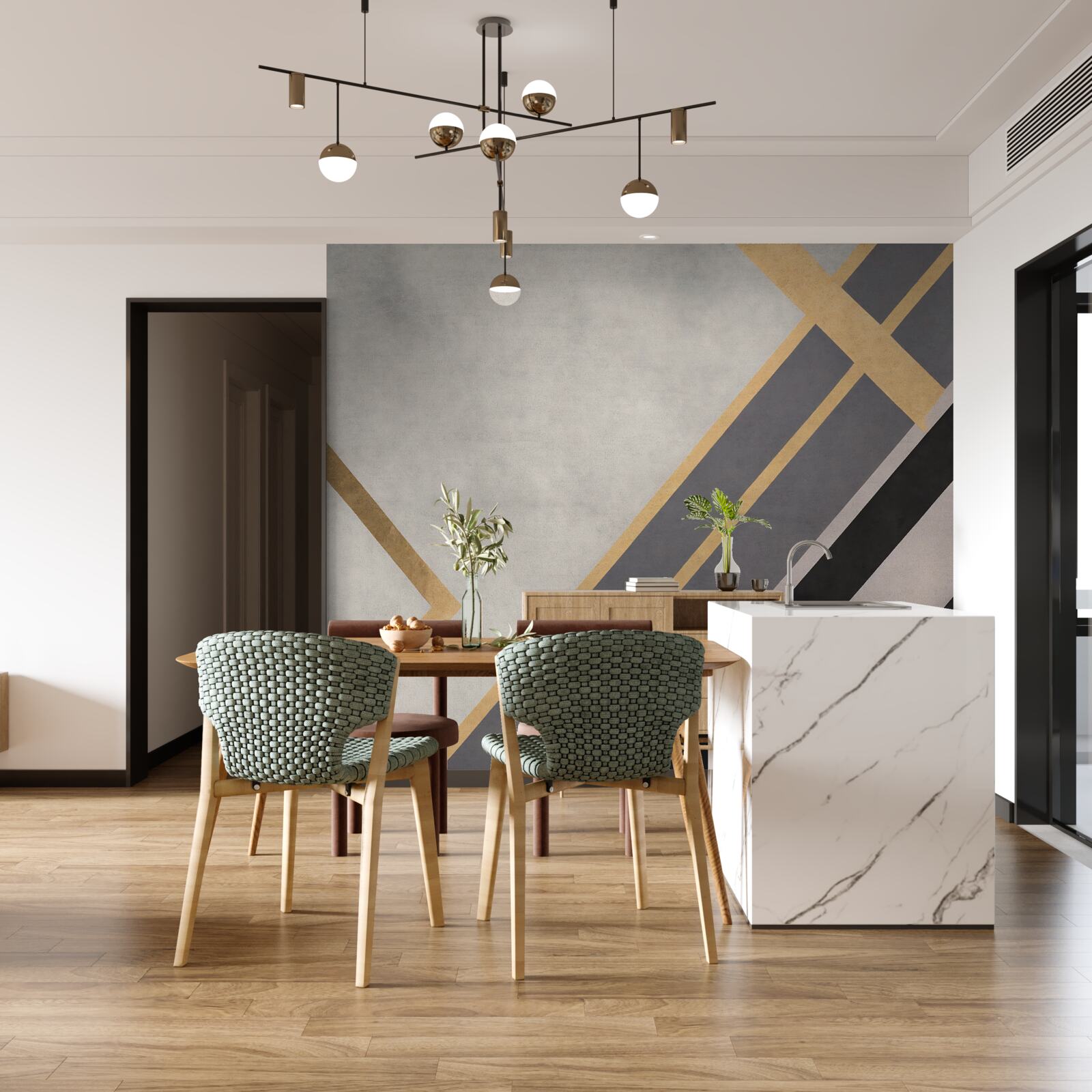 Фотошпалери кольорові лінії на плитках розподілені рівномірно