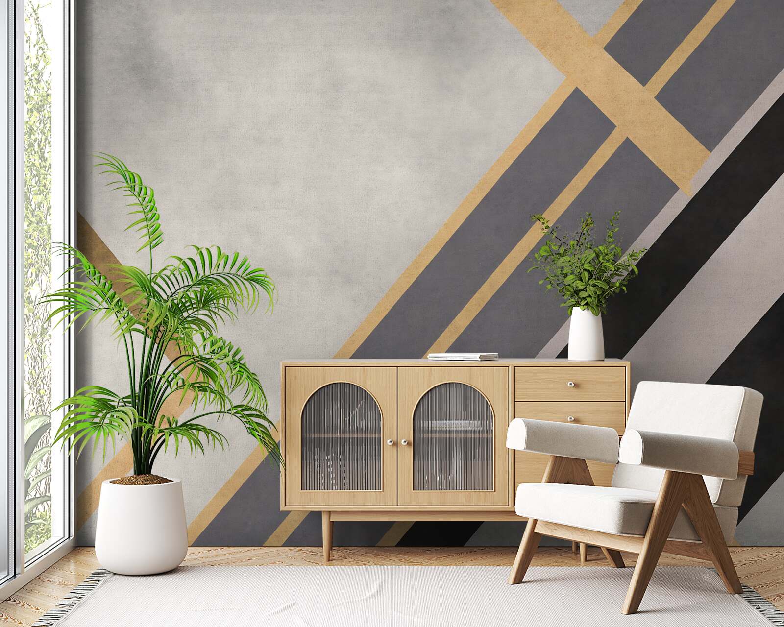 Фотошпалери кольорові лінії на плитках розподілені рівномірно